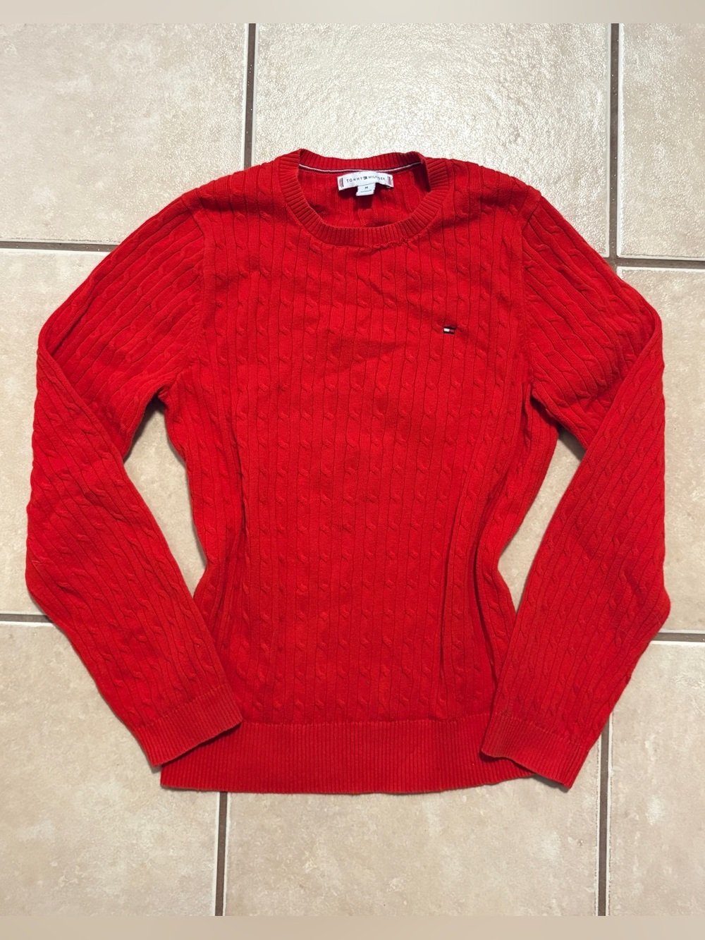 Tommy Hilfiger Red Cable Knit Crewneck